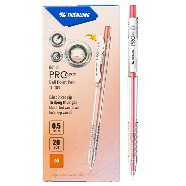 Hộp 20 Bút Bi Pro 027 0.5 mm - Thiên Long TL-105 - Mực Đỏ