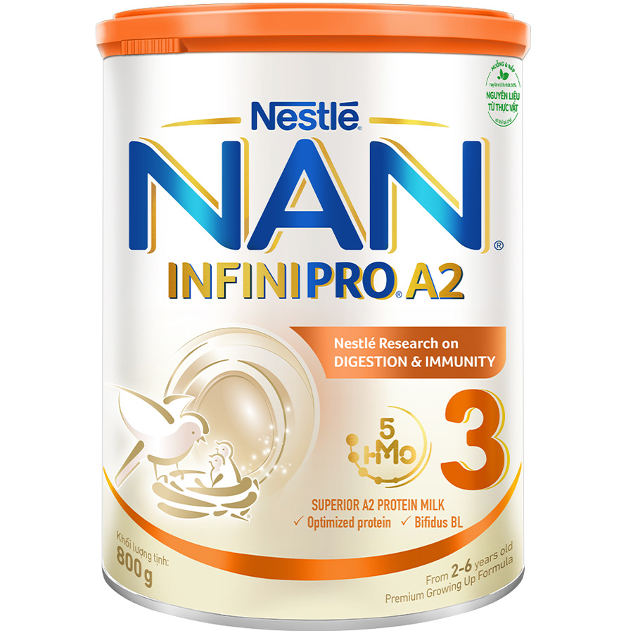 Sữa bột NAN INFINIPRO A2 Thụy Sĩ 3 800g với đạm quý A2 tiêu hóa tốt sau 7 ngày và 5HMO tăng cường đề kháng