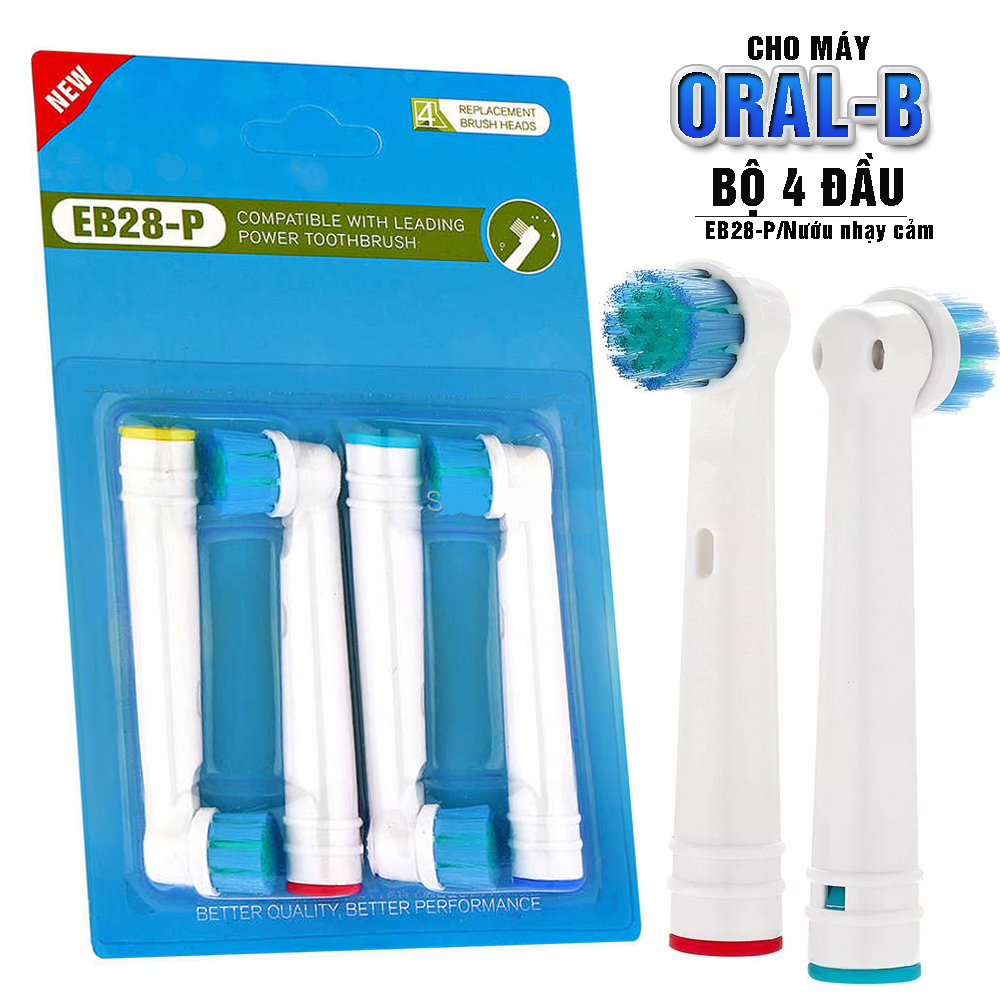 Cho máy Oral B Braun, bộ 4 Đầu Bàn Chải đánh răng điện thay thế MIHOCO EB28-P New Sensitive, làm sạch cao răng, cho nướu nhạy cảm