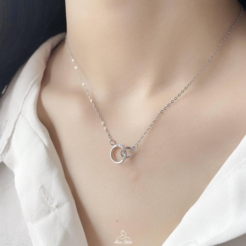 Dây chuyền bạc 2 vòng tròn đính đá, vòng cổ nữ Miuu Silver Double Circle Necklace