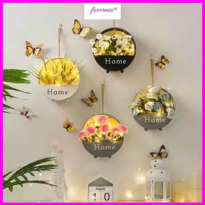 Giỏ hoa lá giả treo tường trang trí nội thất phòng khách, ban công, tiểu cảnh độc đáo Flowermini GH-04