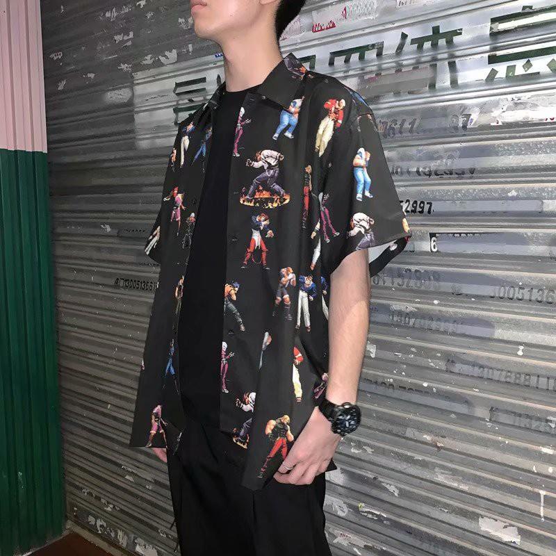 Áo Sơ Mi Nam Ngắn Tay In Họa Tiết Hoạt Hình Phong Cách Hàn Quốc