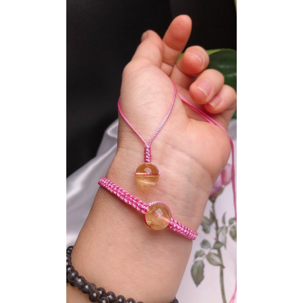 COMBO VÒNG TAY VÀ DÂY CHUYỀN ĐÁ THẠCH ANH VÀNG DÂY HỒNG
