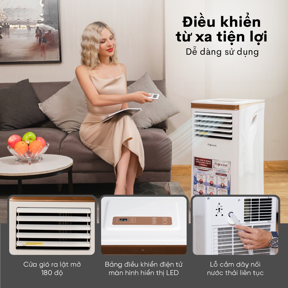 Máy lạnh đứng di động Fujihome PAC10, Hàng chính hãng, Điều hòa thông minh làm lạnh 14000BTU, Kết nối wifi