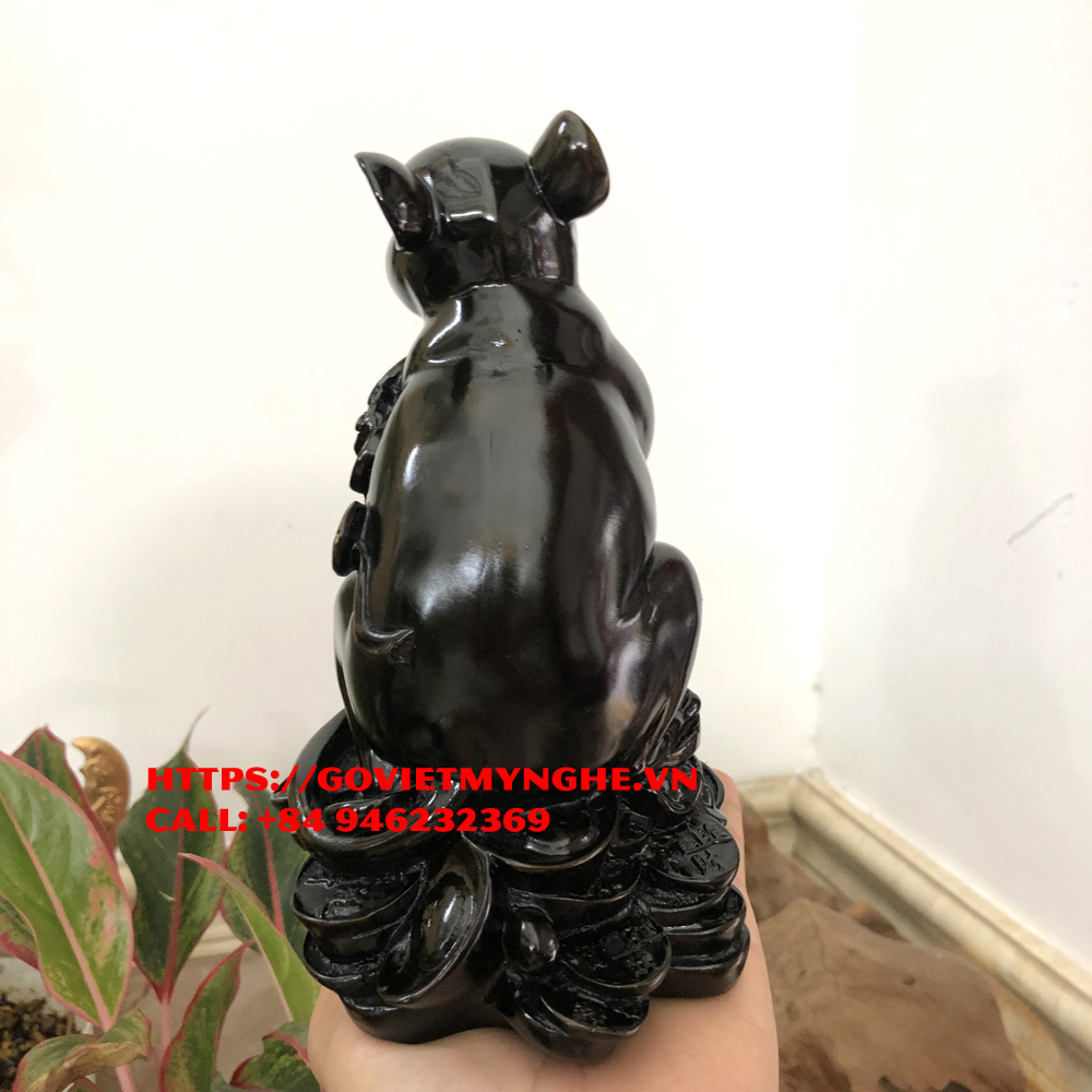 Tượng linh vật phong thủy con Chuột trang trí phong thủy bàn làm việc - Chiều Cao 17cm - Màu đen tuyền