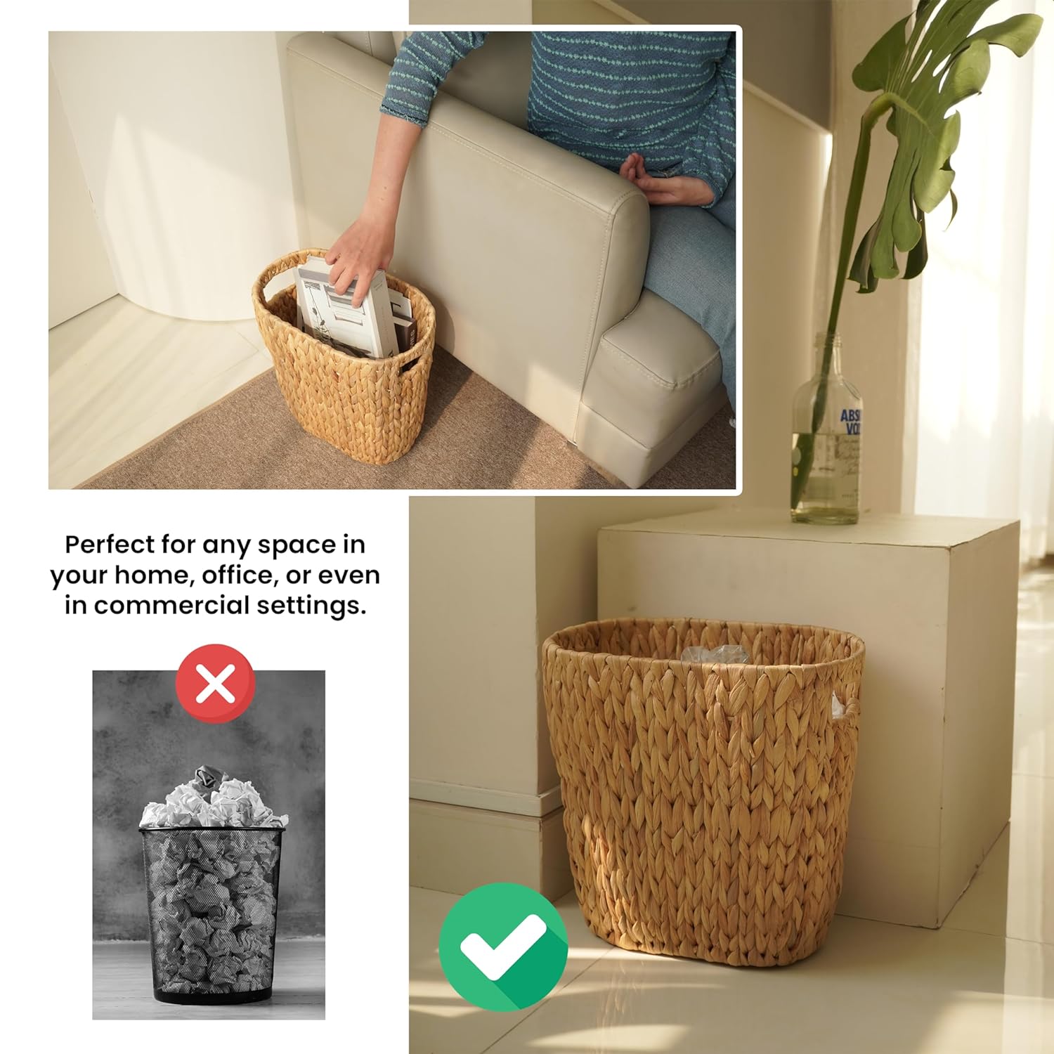 Sọt lục bình hình oval, giỏ để đồ đa năng, đồ để văn phòng tiện dụng, sọt rác văn phòng