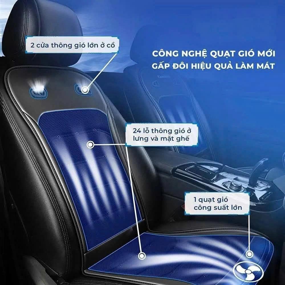 Lót ghế ô tô có quạt thông gió 3 chế độ - 24 lỗ thông gió thoáng mát vượt trội, lái xe dễ chịu - đen