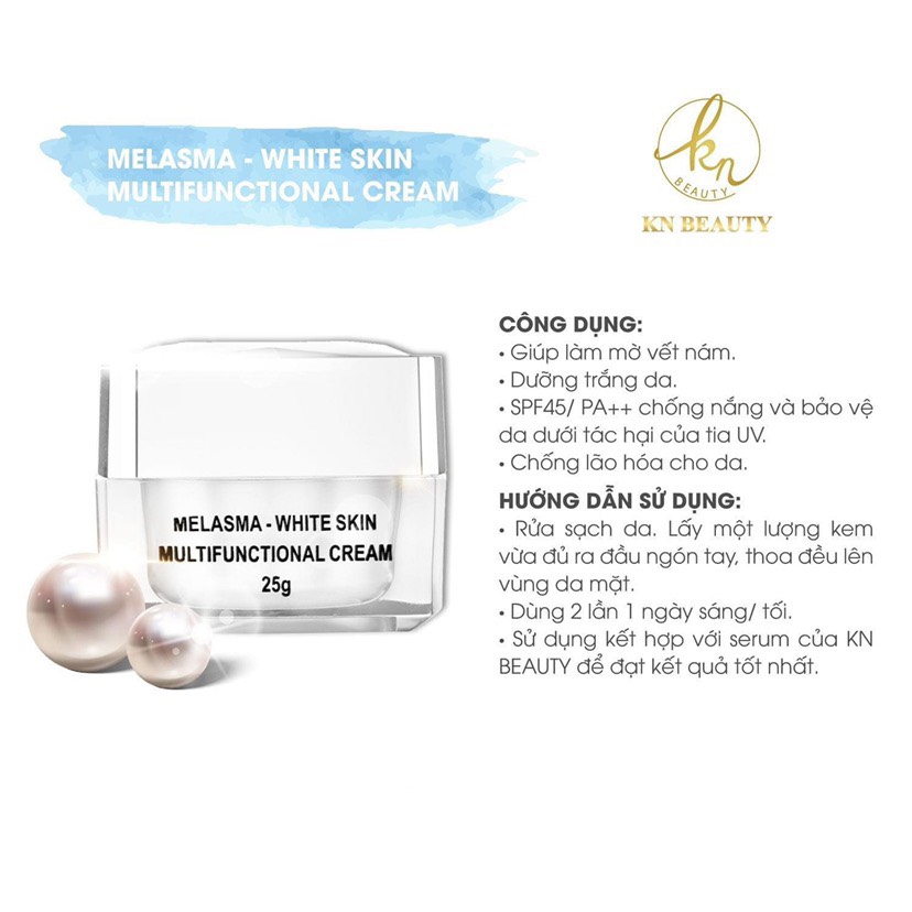 Bộ 3 sản phẩm Xóa Mờ Thâm Nám, Tàn Nhang, Đồi Mồi, Làm Trắng Da, Chống Nắng KN Beauty chuyên sâu : Kem dưỡng 25g + Serum 30ml + Tẩy tế bào chết 120ml