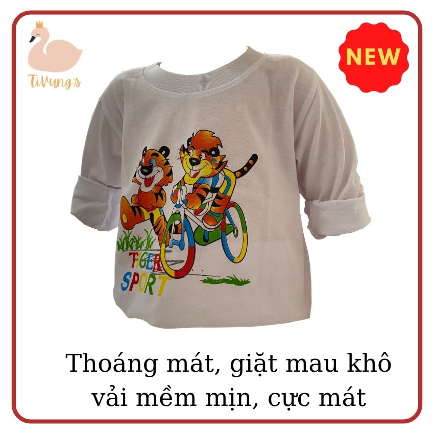 Áo trẻ em sơ sinh tay dài - màu trắng, họa tiết hoạt hình, thun 100% Cotton mềm mịn, thoáng mát - Shop TiVung chuyên quần áo trẻ em