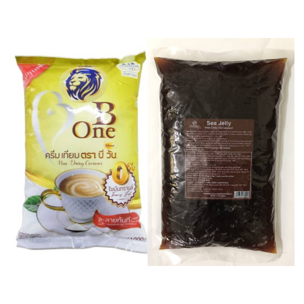 Combo Bộ Trà Sữa Huyền Thoại 1 Kg Bột Kem B-ONE Và 2 Kg Trân Châu 3Q Sea Jelly Caramel