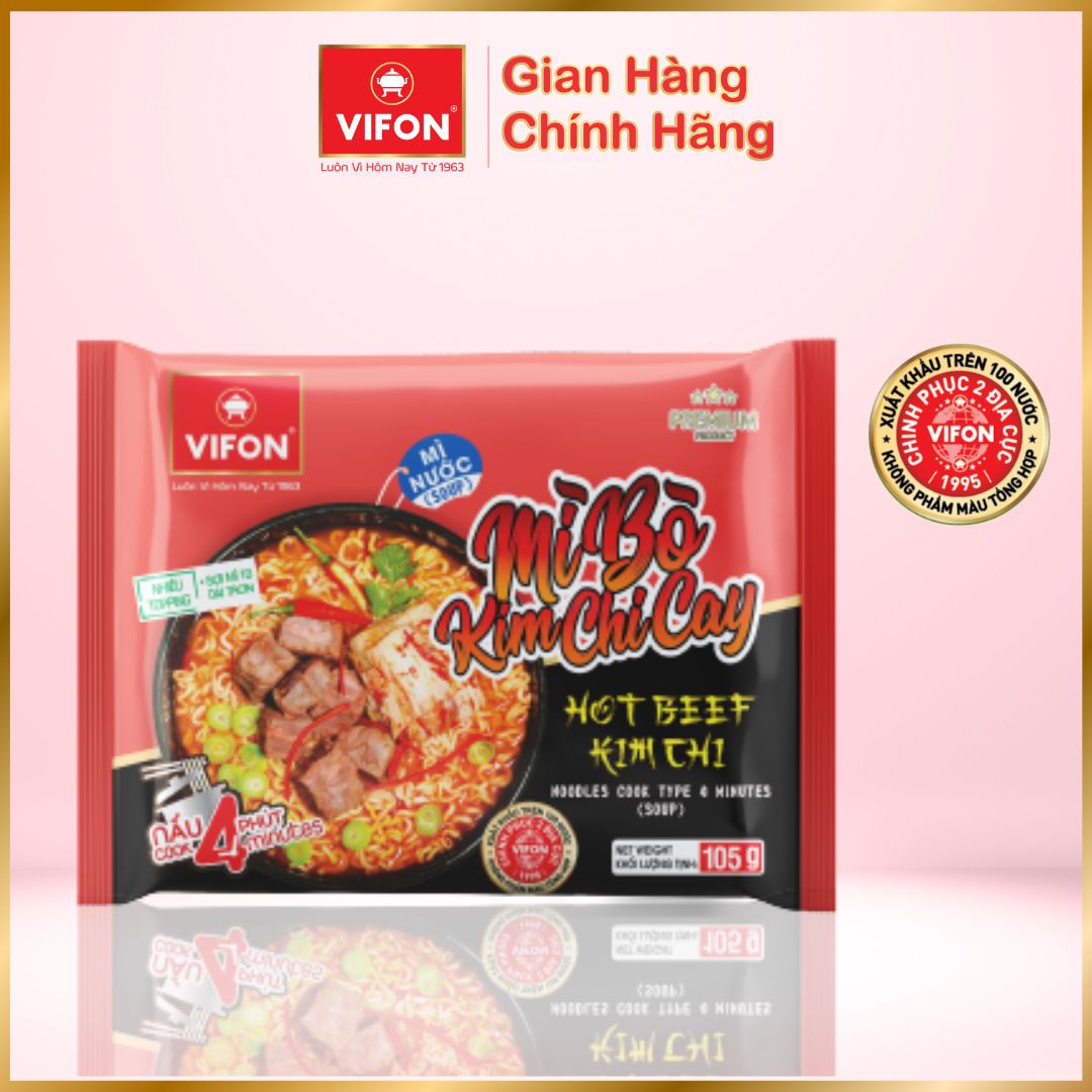 Thùng 24 gói Mì Bò Kim Chi Cay VIFON 105g / Gói