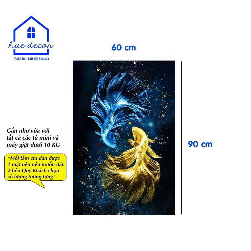 Decal dán tủ lạnh mẫu cá tiên - Chất liệu chống nước, phù hợp với mọi loại tủ