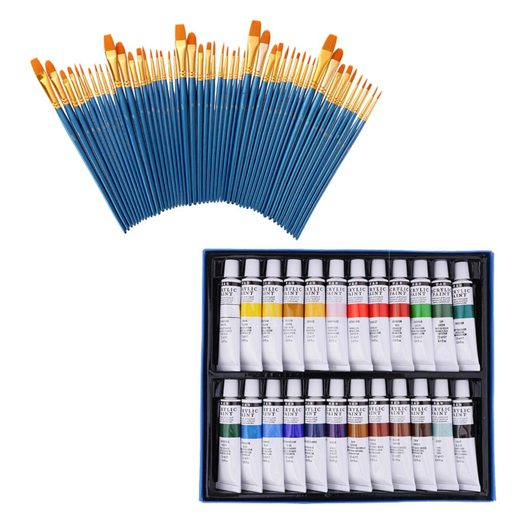 1 Bộ Acrylic Tranh Bộ Bộ-50 Con Nylon Bàn Chải + 24 Màu Sắc Ống Sơn Acrylic + Tranh hàng Thủ Công Cung Cấp-Sở