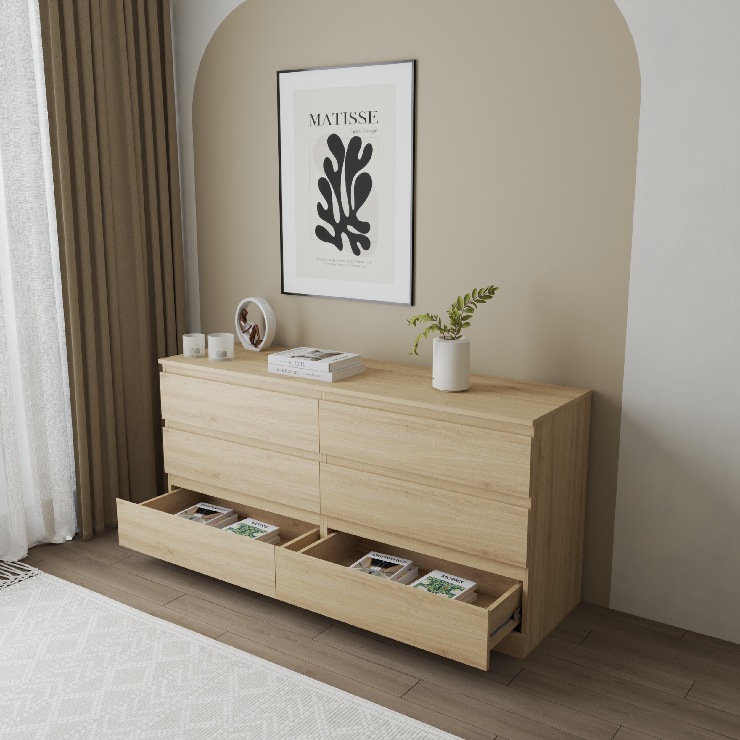 [Happy Home Furniture] DOOBIE,  Tủ 6 ngăn kéo ,  160cm x 48cm x 78cm ( DxRxC), THK_004