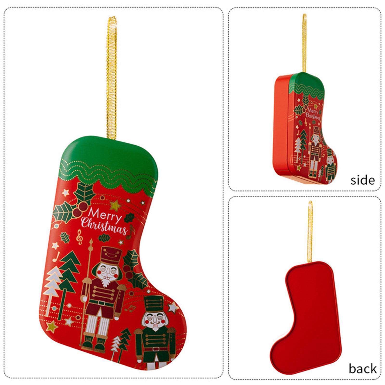 Christmas Tin Box Hanging Gift Box Unique Snack Container Cookie Tin Jar Treat Box for Christmas Tree Festival Party Supplies