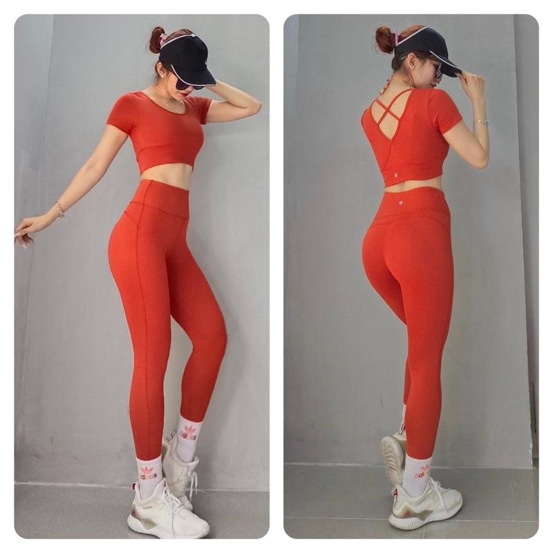 Set Bộ đồ tập gym, yoga, aerobic nữ áo croptop Đan dây lưng quần dài