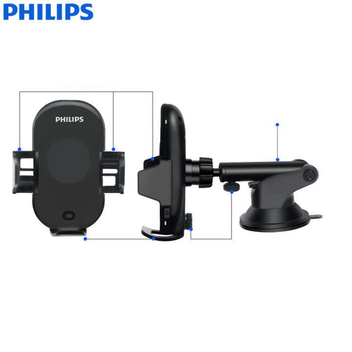 Gía đỡ điện thoại kiêm sạc không dây trên ô tô cao cấp Philips DLK9411N Cống suất 10W, khóa/ mở tự động, tự động điều chỉnh kích thước, tốc độ sạc nhanh chóng - hàng nhập khẩu