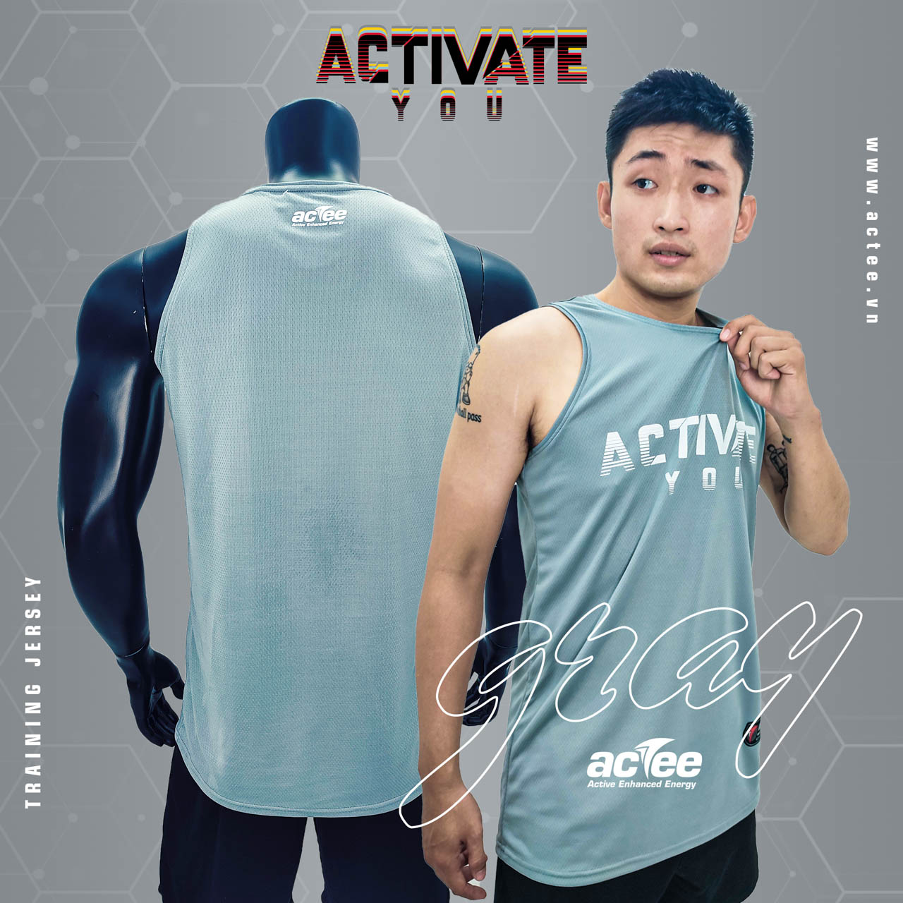 Áo tập luyện Actee Activate You - Màu Xám - Cao cấp - Chính hãng