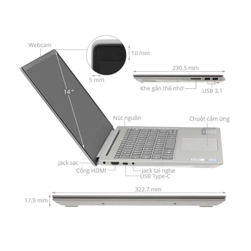 Laptop Lenovo Ideapad S340 (81VV003SVN)). Intel Core I5 1035G1 - Hàng Chính Hãng