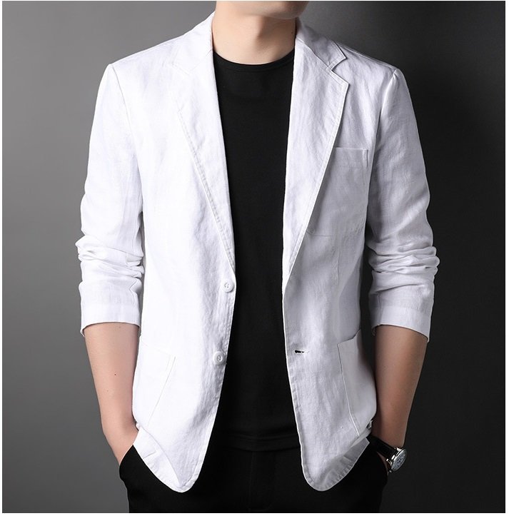 Hình ảnh Áo khoác Blazer Nam Form suông dài tay unisex basic chất linen cao cấp ,hợp mọi thời đại, phong cách Hàn Quốc, Blazer Đũi Việt
