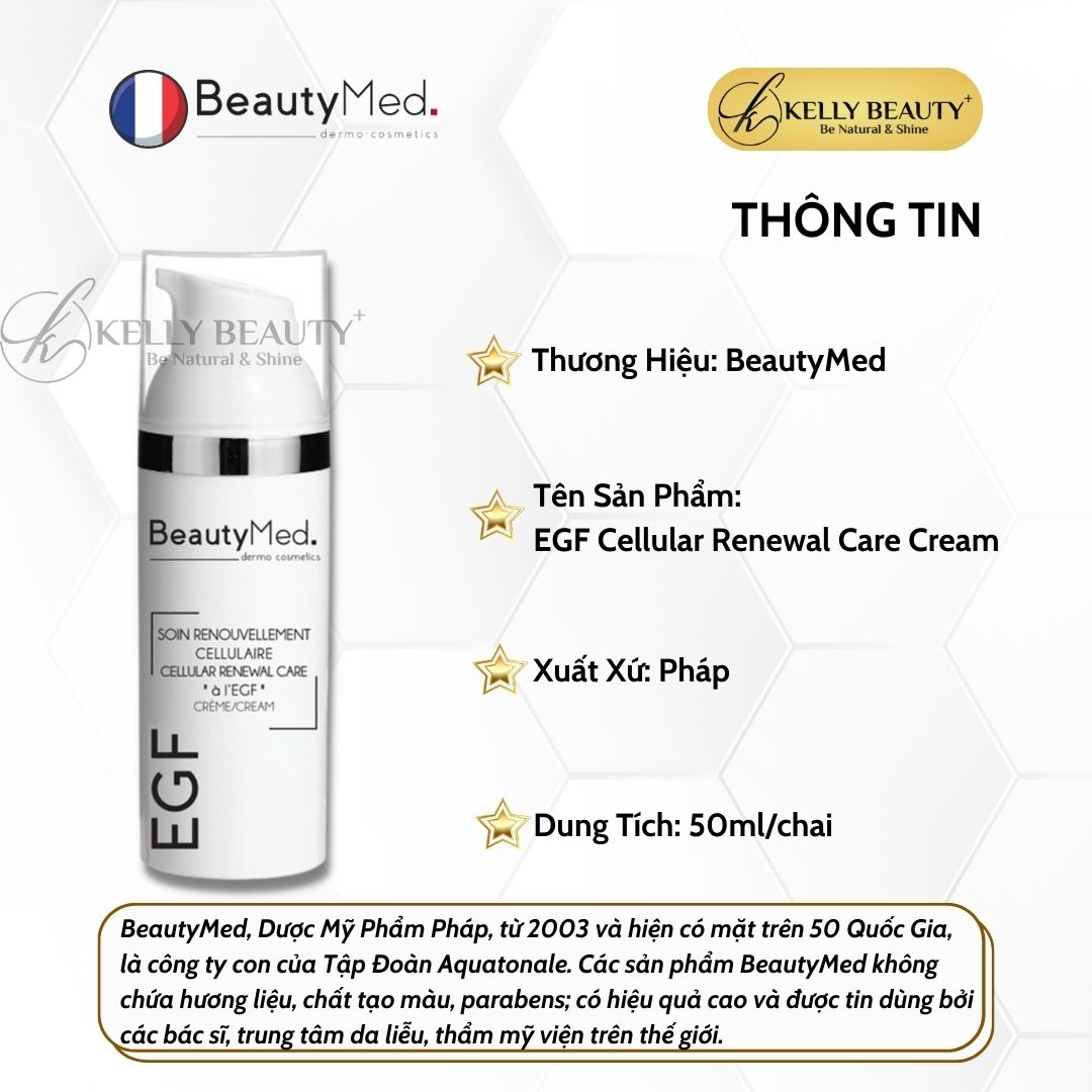 Kem EGF BeautyMed - Tế Bào Gốc Tăng Trưởng Biểu Bì; Mờ Sẹo Rỗ, Giảm Nếp Nhăn; Da Căng Mịn | Kelly Beauty