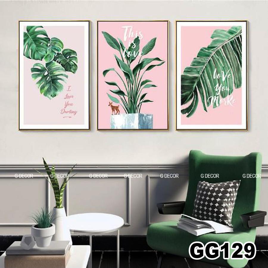 Tranh treo tường canvas 3 bức phong cách hiện đại Bắc Âu 128, tranh decor trang trí phòng khách, phòng ngủ, phòng ăn