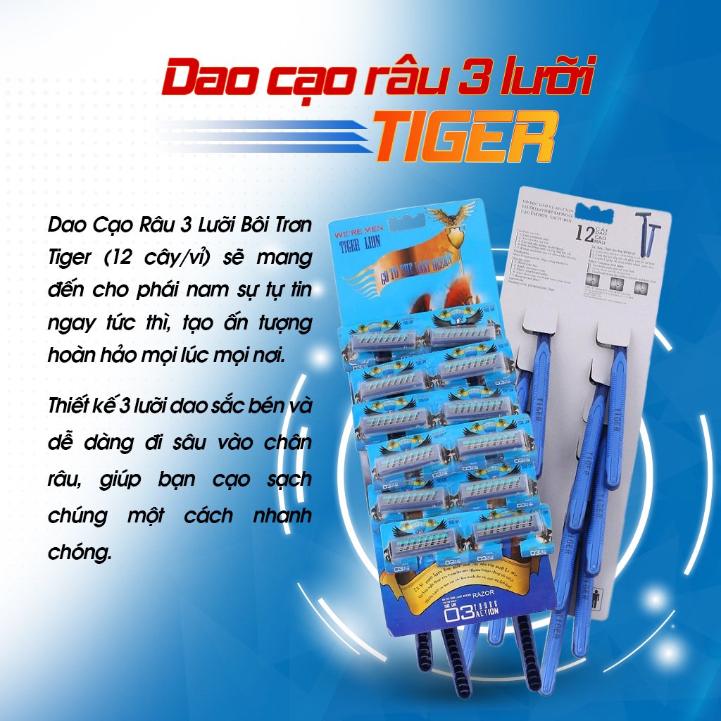 Dao cạo râu 3 lưỡi Tiger We're Men - xài 1 lần tiện lợi mang lên máy bay đi du lịch được, 3 lưỡi dao kép sắt bén, không gỉ sét