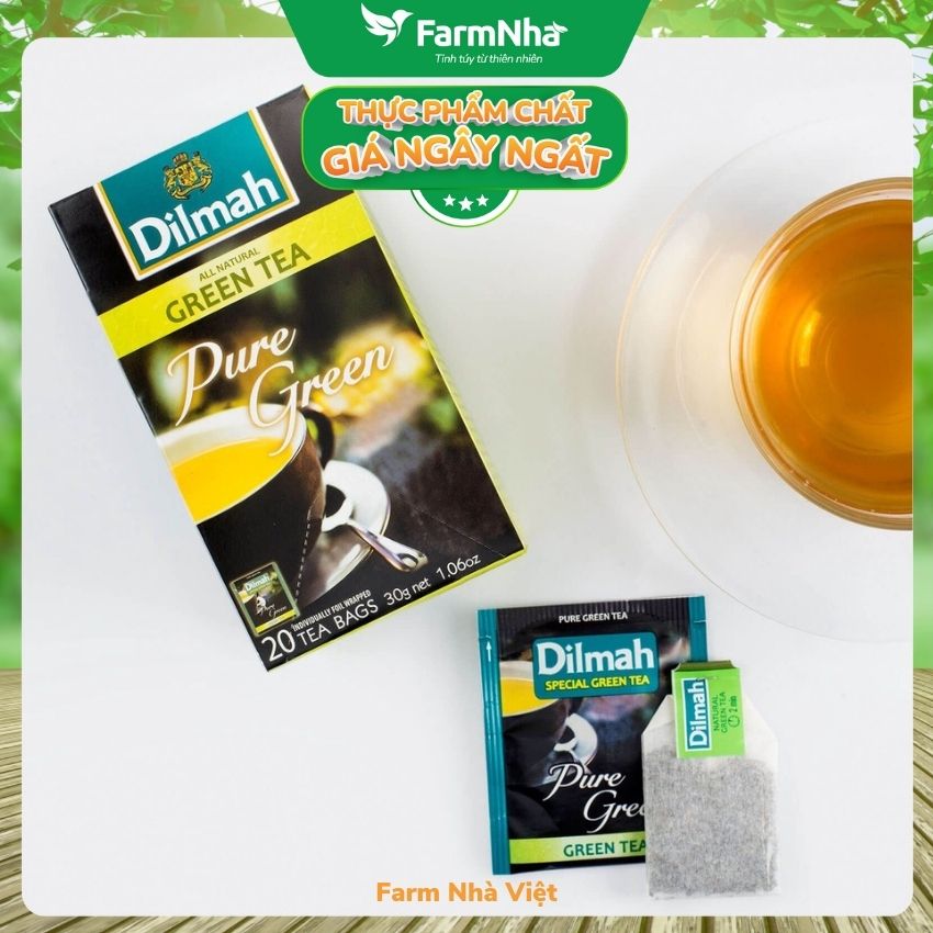 Trà Dilmah All Natural Green Tea Pure Green (Trà xanh tinh khiết) túi lọc 30g 20 túi x 1,5gr - Đóng gói riêng từng túi giữ hương vị tuyệt vời