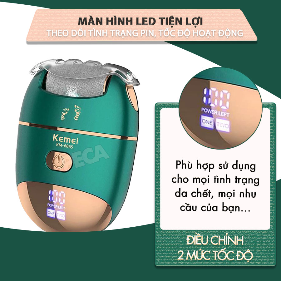 Máy chà gót chân 3in1 Kemei KM-6865 điều chỉnh 2 mức tốc độ, màn hình LED tiện lợi - Chính hãng