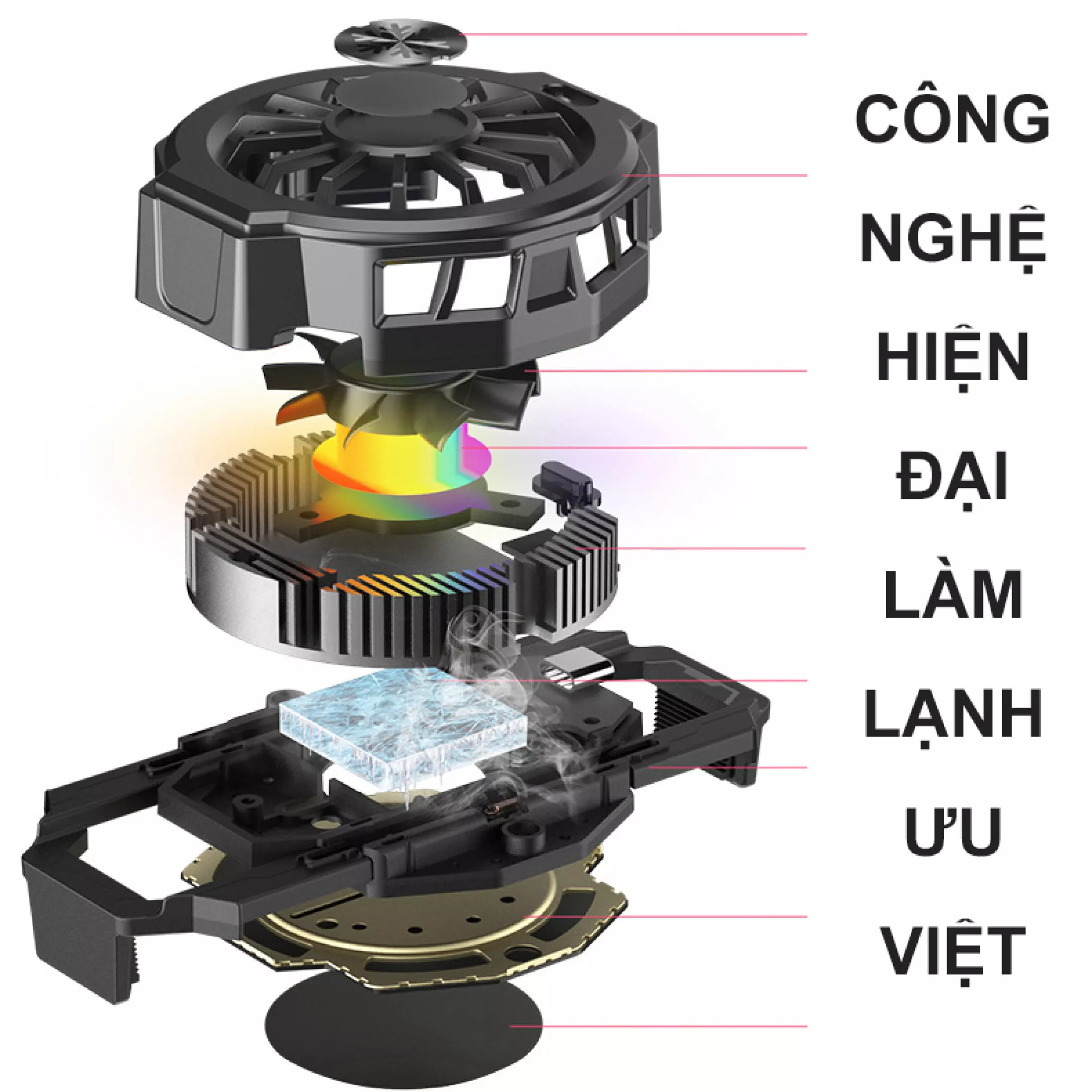 Quạt tản nhiệt điện thoại Cooling Pad RGB cực mát cho điện thoại thế hệ mới - Dòng máy tản nhiệt làm mát siêu nhanh với đèn đa màu RGB phong cách