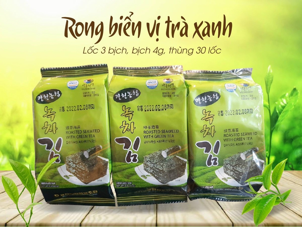 Rong biển ăn liền vị trà xanh Hàn Quốc lốc 3 gói