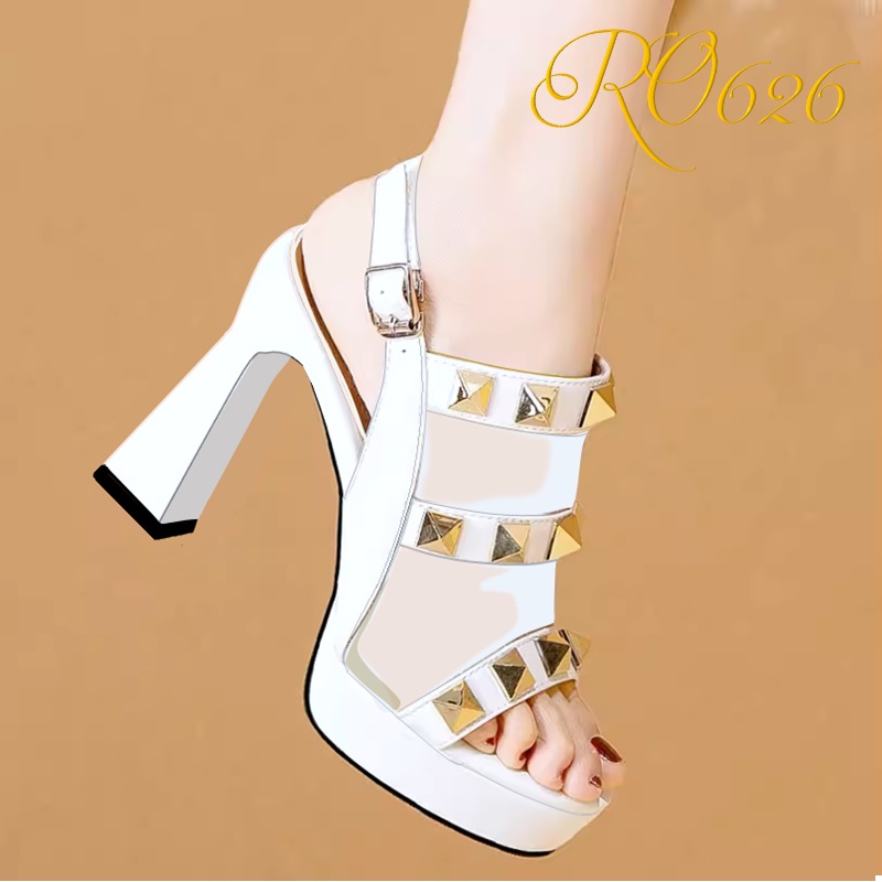 Giày sandal nữ cao gót 9 phân hàng hiệu rosata hai màu đen trắng cao cấp ro626