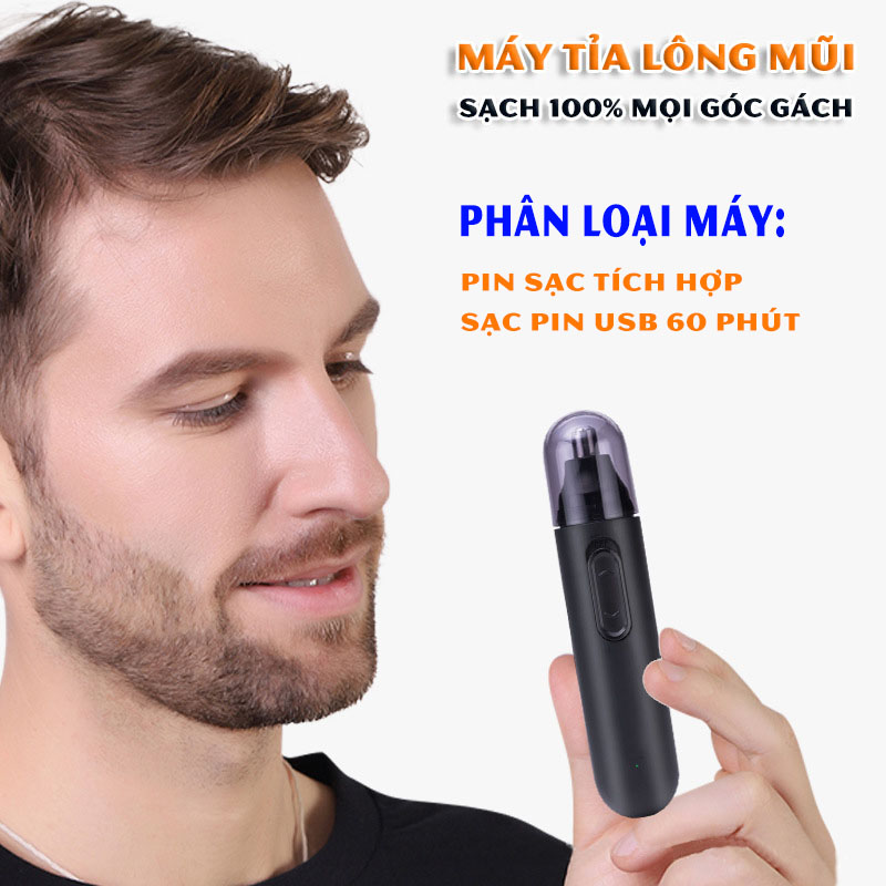 Máy tỉa lông mũi mini sạc pin mới cổng type-c, thiết kế dạng pin rời tháo lắp, cạo sạch mọi góc gách