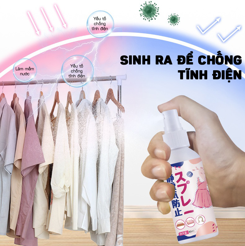 Dung Dịch Chống Tĩnh Điện Cho Quần Áo, Tóc, Đồ Kim Loại, Chăn Gối Cao Cấp 80ml- Hàng Nhập Khẩu