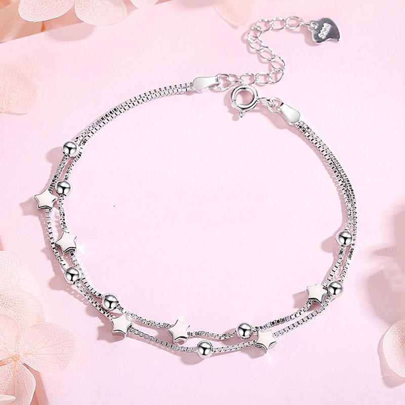  Siêu phẩm Vòng tay nữ bạc Ý s925 hai lớp ngôi sao S0074 - AROCH Jewelry