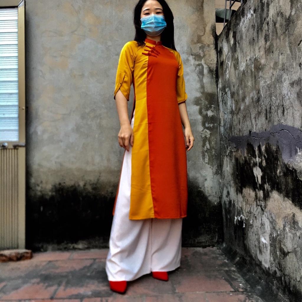 Set Áo dài tây thi cam đất đậm, Áo dài cách tân đẹp