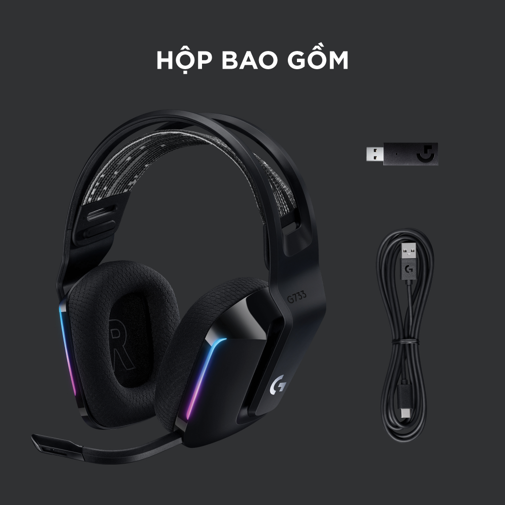 Tai nghe game không dây Lightspeed Logitech G733 - Headband tùy chỉnh, RGB Lightsync, màn loa Pro-G, Mic Blue Voice -Hàng chính hãng