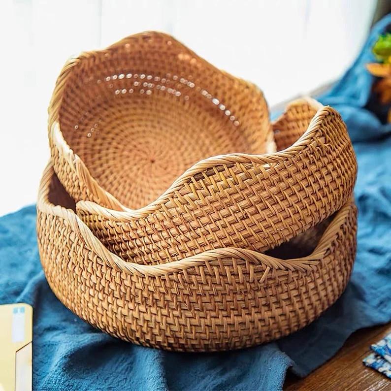 Rổ mây tre đan cao cấp đựng đồ khô, trái cây, bánh kẹo hạt - Rattan basket tray | Tre Làng