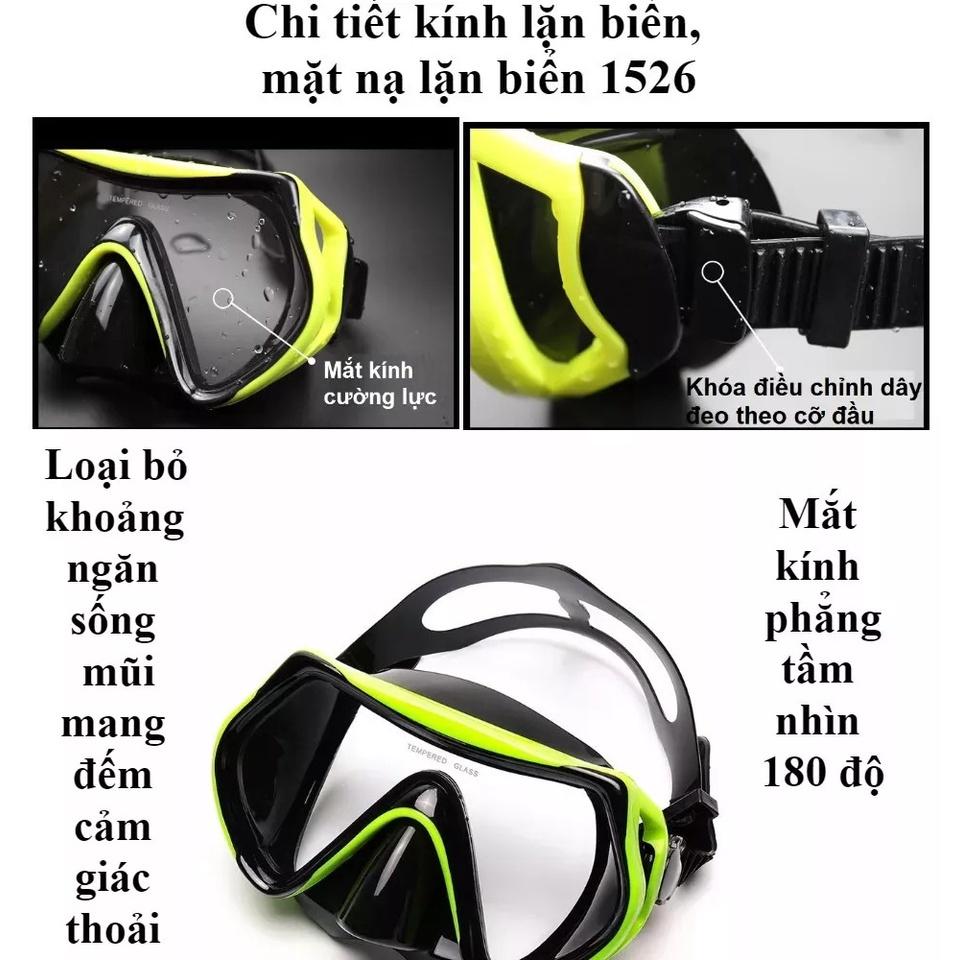 Kính lặn biển ống thở dododios với 2 van ngăn nước 100%, mặt nạ lặn với mắt kính cường lực