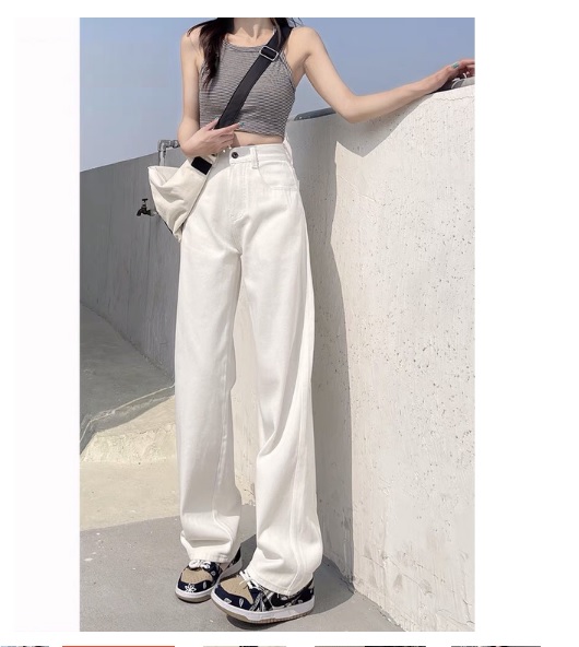 Quần kaki ống rộng nữ, quần jean dáng suông baggy cạp cao basic