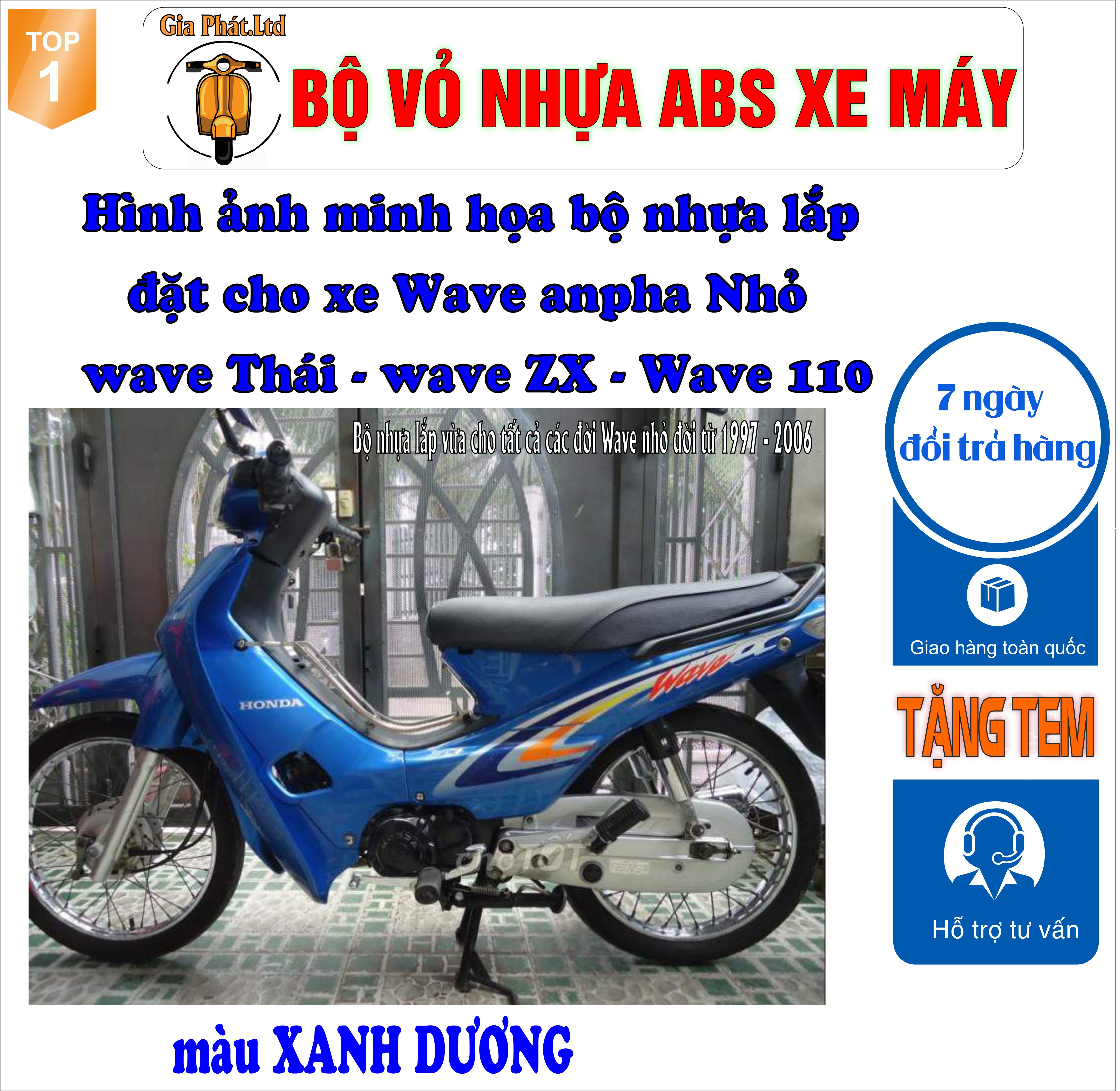 [TẶNG TEM] Bộ vỏ nhựa màu XANH DƯƠNG cho xe Wave 110 - Wave Thái - Wave Zx đời 1997 đến 2006 -TKB-539(8025)