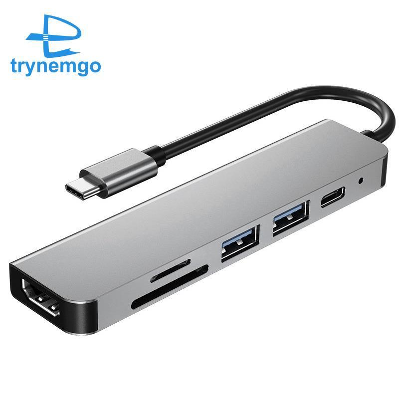 Đầu chia Hub Usb cổng cắm Type C 6 trong 1 với đầu đọc 4k 30hz HDMI tiện dụng chất lượng cao