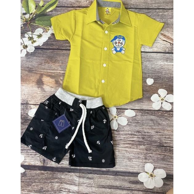 Quần Bé Trai Size 6-17Kg, 5 Tháng Đến 4 Tuổi Đen Hình Mỏ Neo Có 2 Túi, Quần Short Jean Đùi Thun Co Giãn - Quần Lửng Đen Mỏ Neo