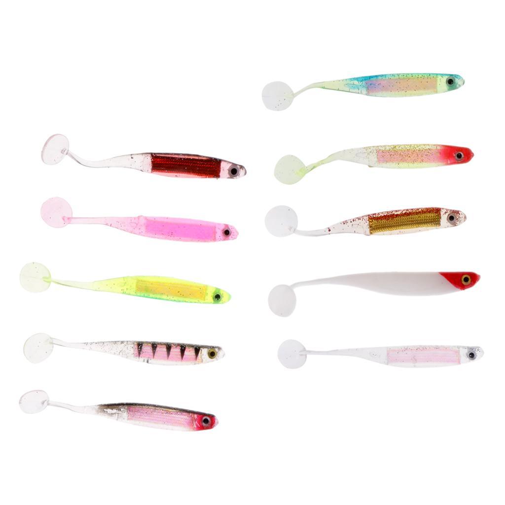 10Pcs T Tail Soft Baits Fishing Lures Kit Worm Lures Artificial Swimbaits Bright Colors