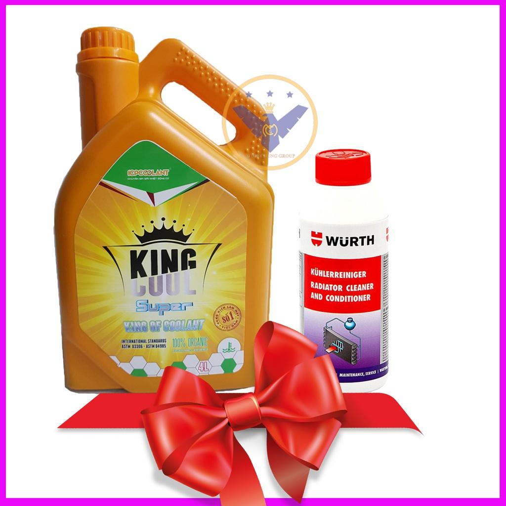 COMBO Nước làm mát xe ô tô màu xanh Kingcool 4L + Súc két nước Wurth 250ml