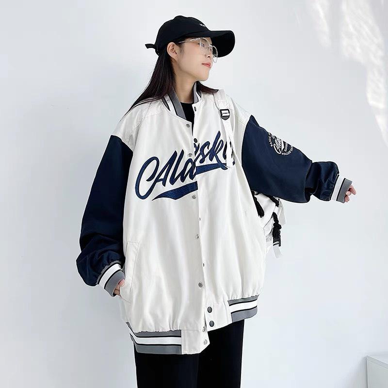 Áo Bomber phối tay , áo khoác dù 2 lớp FROM RỘNG UNISEX nam nữ mặc được, in chữ trước ngực cực chất