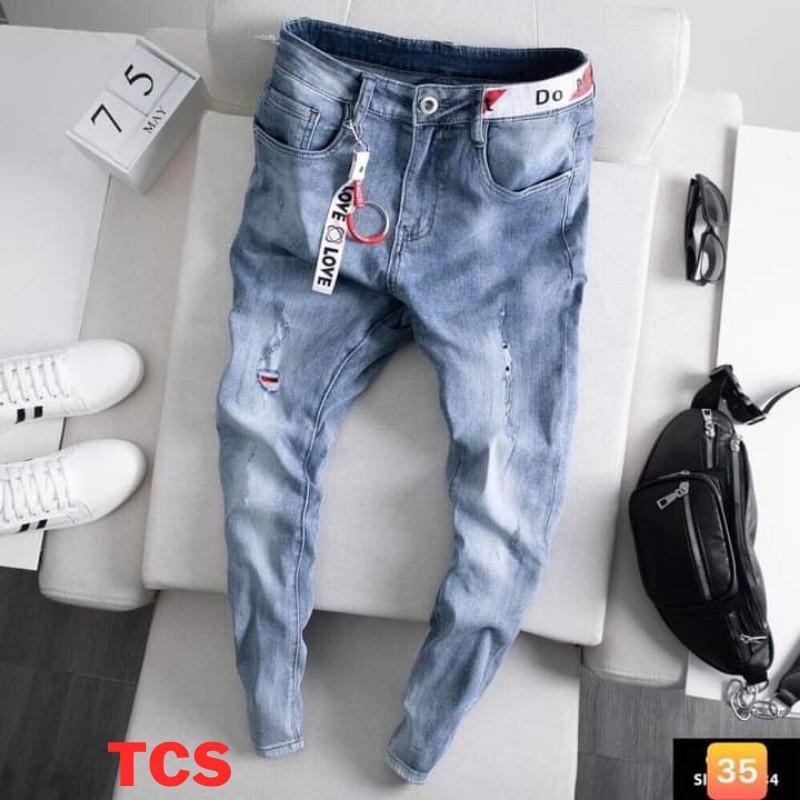Quần jean nam xanh nhạt rách gối chất bò cao cấp co dãn 4 chiều, quần rin nam đẹp NHIỀU MẪU MỚI TCS 35