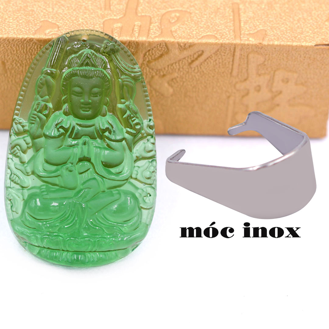 Mặt Phật hộ mệnh tuổi Tý - Mặt dây chuyền Phật Thiên thủ thiên nhãn Pha Lê xanh lá - Tặng kèm móc inox - Size phù hợp cho nam và nữ