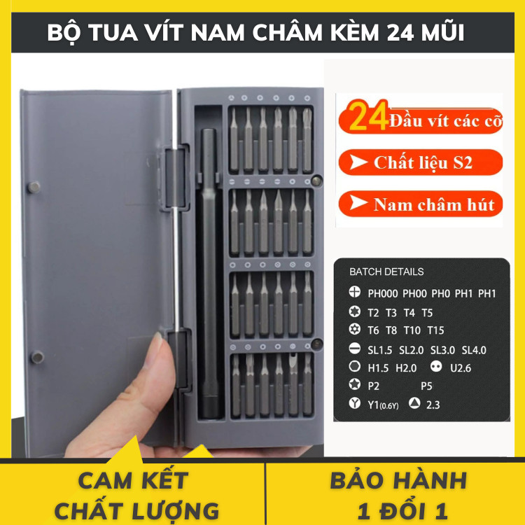 Bộ Tua Vít 24 Mũi Từ Tính Dùng Sửa Chữa Điện Thoại, Máy Tính, Mắt Kính, Linh Kiện Điện Tử