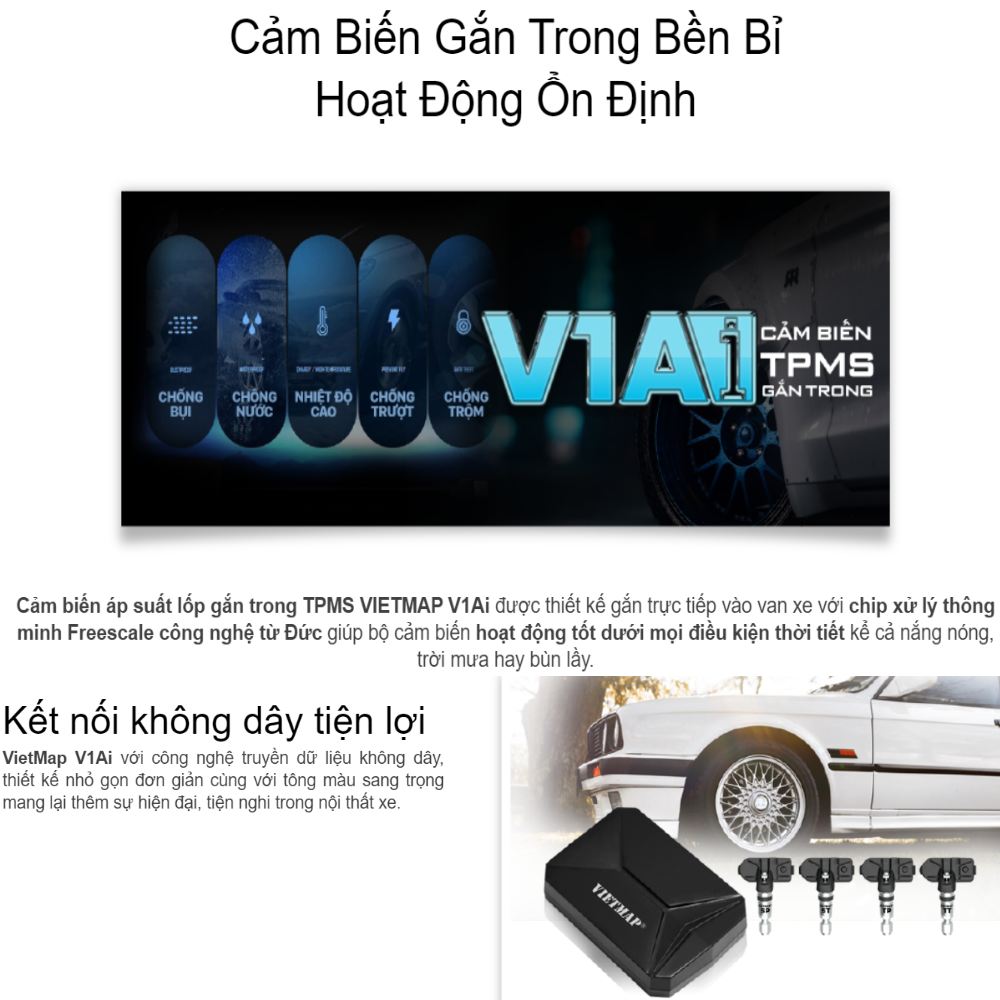 Bộ Cảm Biến Áp Suất Lốp TPMS VIETMAP V1Ai - Hàng Chính Hãng